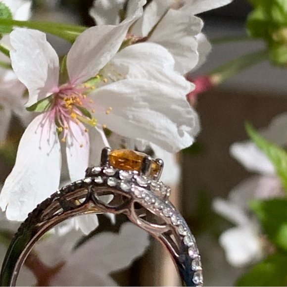 Sterling Silver Oval Cut Citrine Sparkly Ring with Cubic Zirconia - Picture 10 of 14